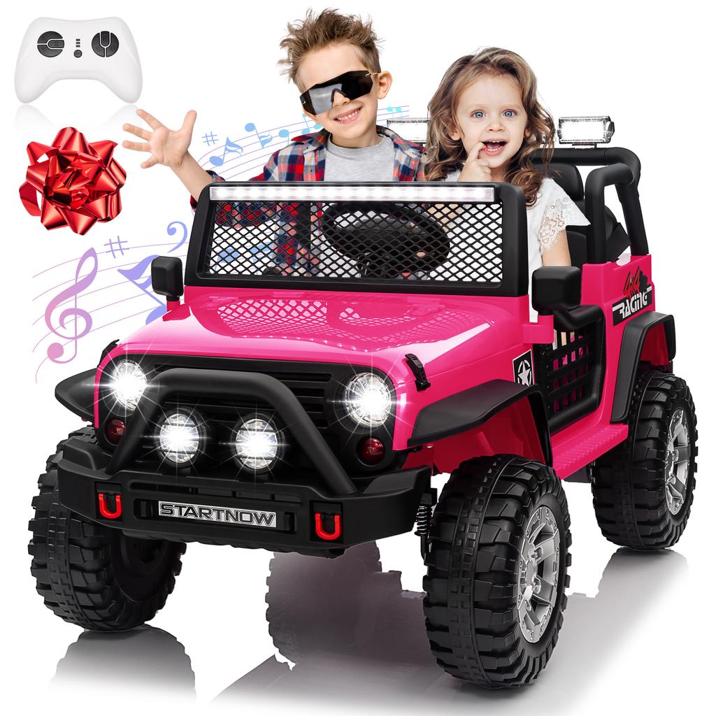 24V 4WD Ride on Car Power 4 Wheels w/Gift Flower, Remote Control, 2 Seater, 4X200W Motor, 3 Speeds, Pop Music, Spring Suspension