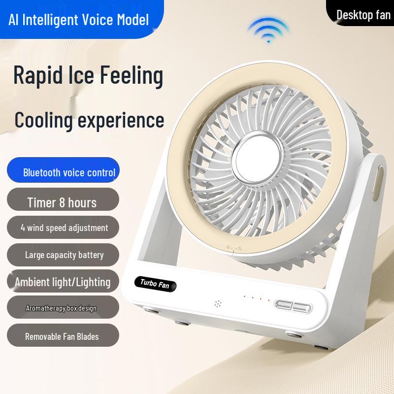 Compact Wall-Mountable Smart Desktop Fan with Timer and Voice Control