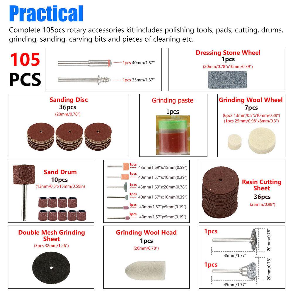 105Pcs/Set Mini Electric Drill Grinder Bits Rotary Power Tool Grinding Accessory
