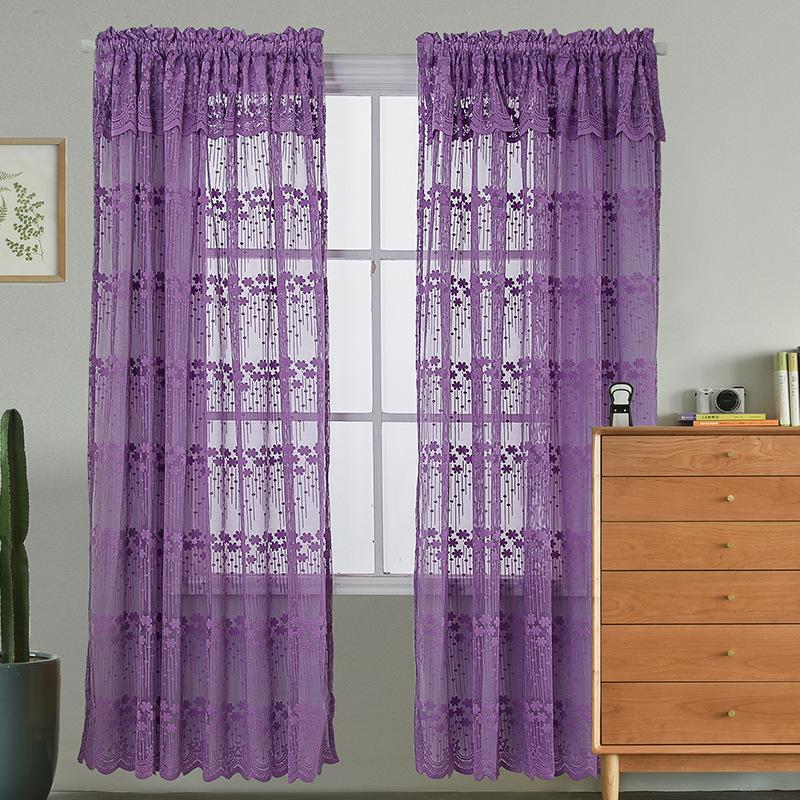 Lace Woven Window Screen Finished Curtain Window Screen Beige Purple Window Curtain