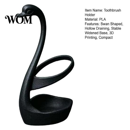 Decorative Toothbrush Stand 3D Printed Swan Holder, Bathroom Organizer with Hollow Water-Draining Design, Black White Stable Dual Color, Widened Base,