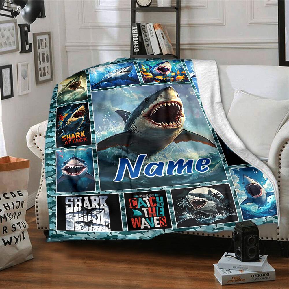Shark Attack Home Customize Your Name Blankets Comfortable Soft Lightweight Allseason Multipurpose Blanket For Picnics Sofas Offices Beds Living Rooms