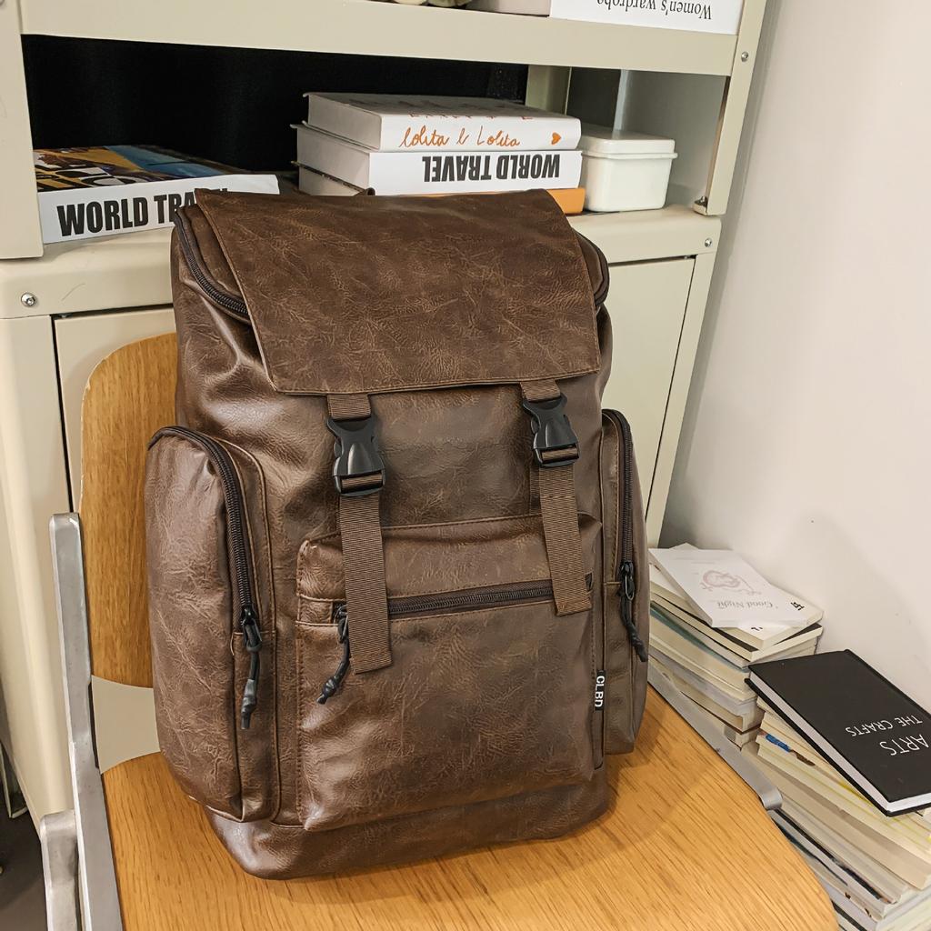 Schoolbagpu Backpack Men's Korean Version Fashion College Student Schoolbag Computer Bag Large Capacity Outdoor Leisure Travel Backpack