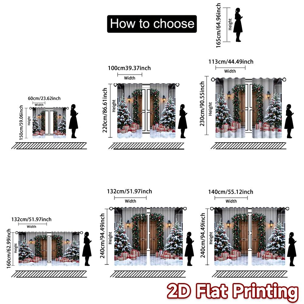 2pcs 2D flat printing Merry Christmas Curtains Country Christmas Versatile 100% Polyester Without Electricity Spring Party &