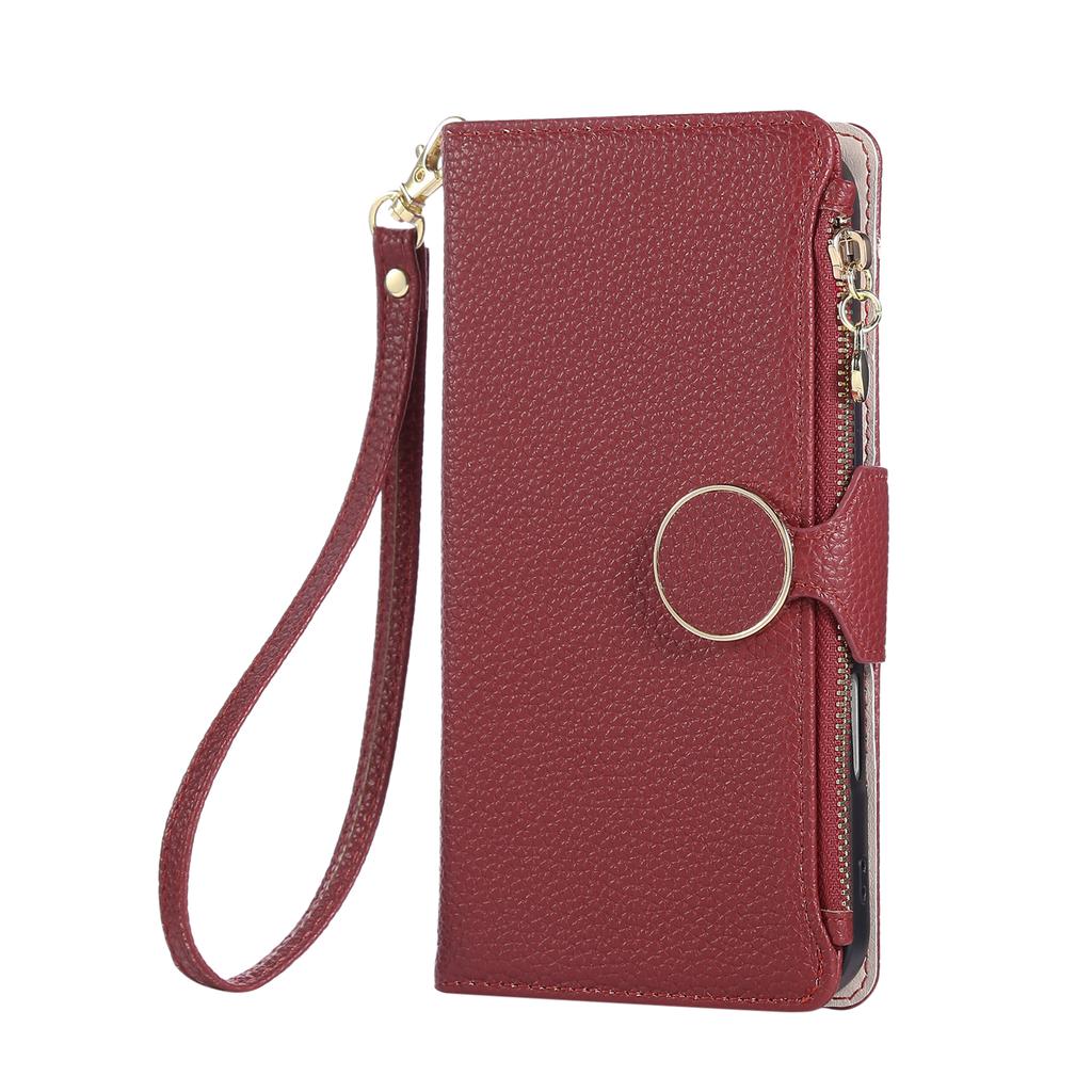 Phone Case for iPhone 17 Pro Max Air 16E 16 Pro 15 Plus 14 13 Mini 12 11 Circular Buckle Leather Card Holder Wallet Soft Cover