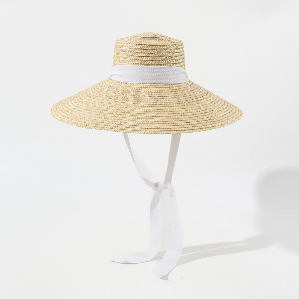 European American Long Streamer Wide Brim Straw Hat for Women, Large Beach Sun Cap with Wheat Straw, Vacation