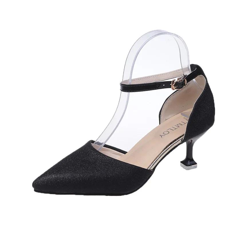 Fashion Women's Shoes, Summer Rhinestones, Closed Toe, Hollow Buckle, Stiletto High Heels, Sandals Large Size Pointed Toe 33-43