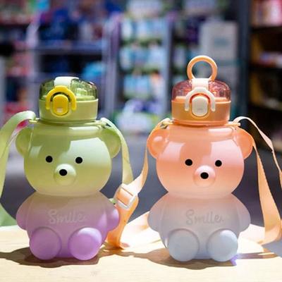 800ml Kawaii Pipetli Su Şişesi İpli Taşınabilir Ayı Gradyanlı Su Bardağı Çocuklar Kızlar İçin Büyük Kapasiteli Sızdırmaz İçme Kupası