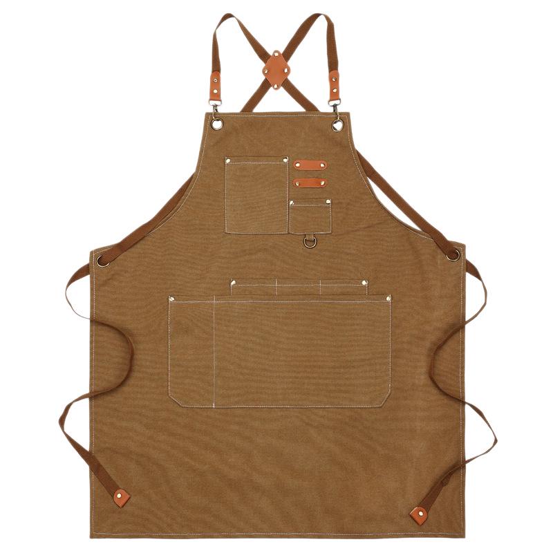 Waterproof Oil-Resistant Canvas Apron for Kitchen and Coffee Shop - Durable, Dirt-Resistant, Plain Color, Custom Logo Available
