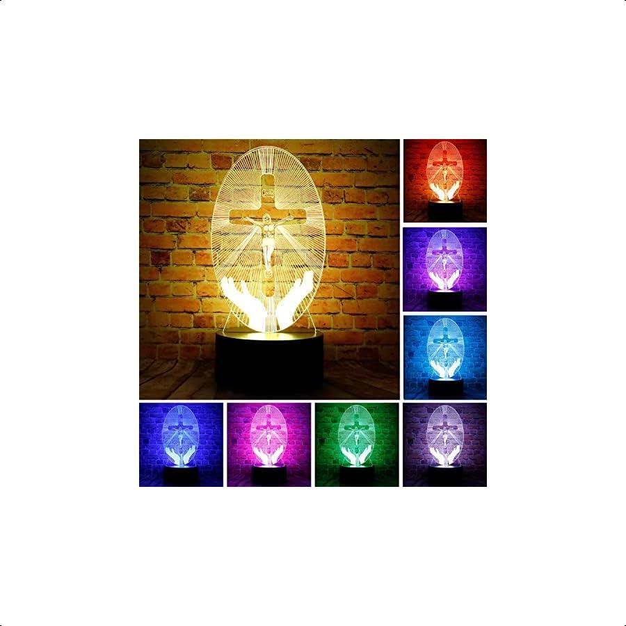 

3D Christ Jesus Cross LED Optical Illusion Sleep Night Light with Remote 7 Colors Bedroom Decor Table Lamp Xmas Easter Christia United States
