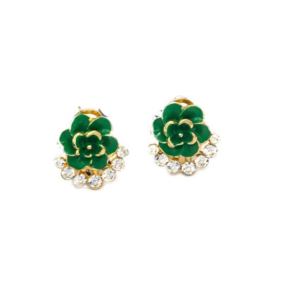 Women Peony Camellia Flower Rhinestones Alloy Ear Stud Earrings Party Jewelry