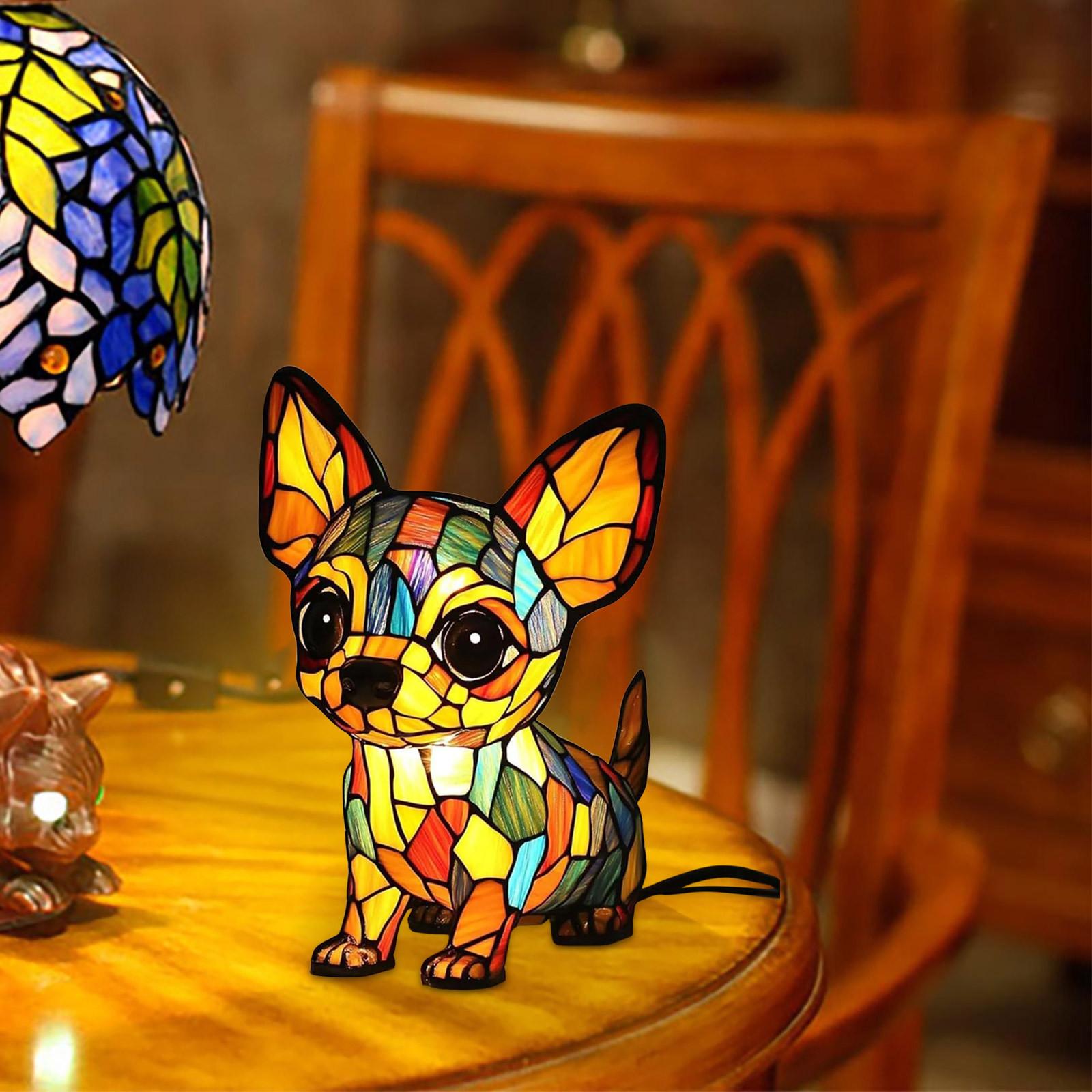 

Cute Animal Table Lamps Stained Resin Bedside Night Lights For Bedroom Decoration Dog Shape Retro Pet Lamp Tabletop Ornaments One Size