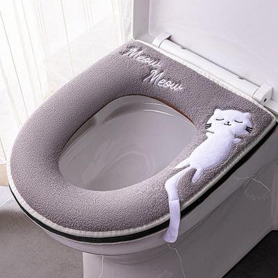 1 adet evrensel klozet kapağı banyo fermuarlı tuvalet kapağı ped kış kalınlaşma sıcak yıkanabilir kedi karikatür sevimli klozet kapağı