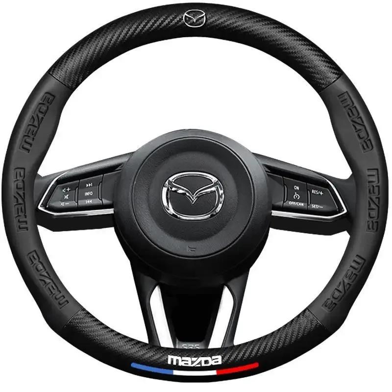 Για Mazda 2 3 5 6 CX-4 CX-5 CX-7 CX-8 CX-30 CX-50 MX5 Miata RX-7 RX-8 Axela Atenza Αυτοκίνητο Κάλυμμα Τιμονιού από Δέρμα και Ανθρακονήματα