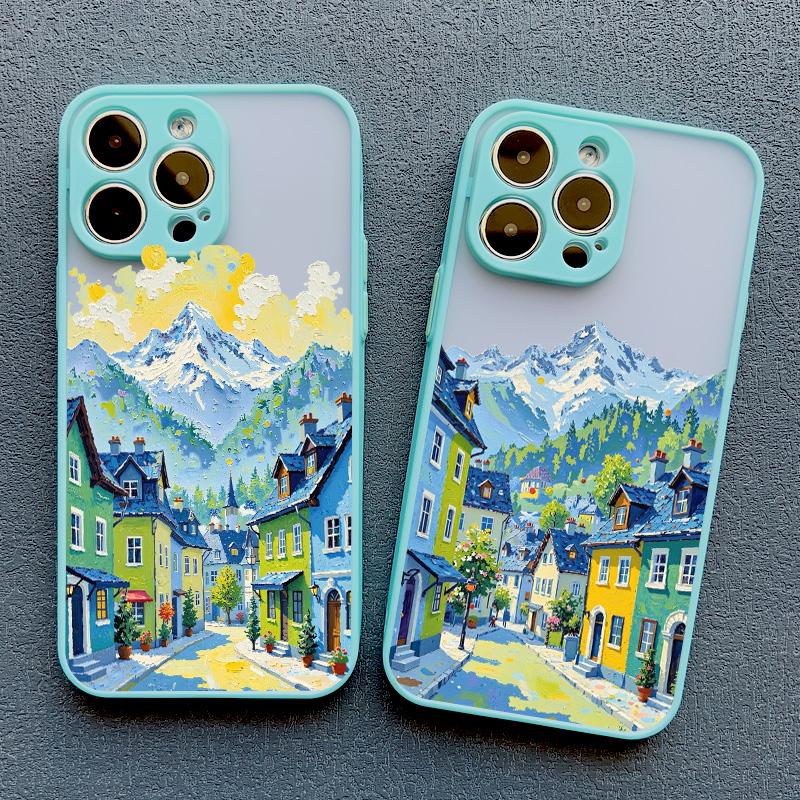 Street View Snow Mountain Town Phone Case For iPhone 16 15 14 Pro Max Plus 13 12 Mini 11 Pro Max 7 8 Plus SE2 XR XS X Back Cover