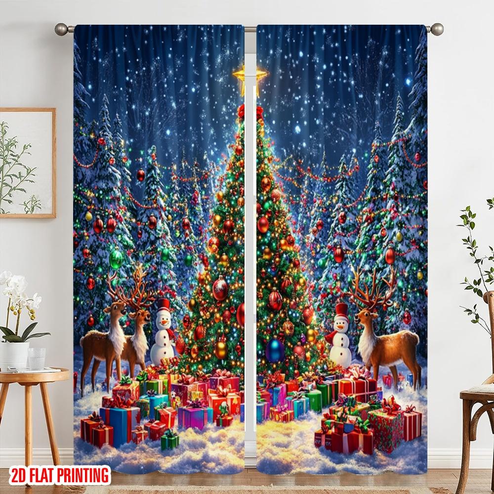 2pcs,2D Plane Printing Popular Curtain Panels Christmas Trees1 (2) Durable Polyester (without Rod) Decorations For Home Perfect