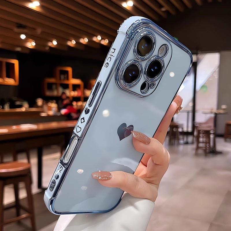 Plating Heart Laser Aurora Case For For Iphone 17 Air 11 12 13 14 15 16 Pro Max Plus Camera Protection Silicone Shockproof Cover