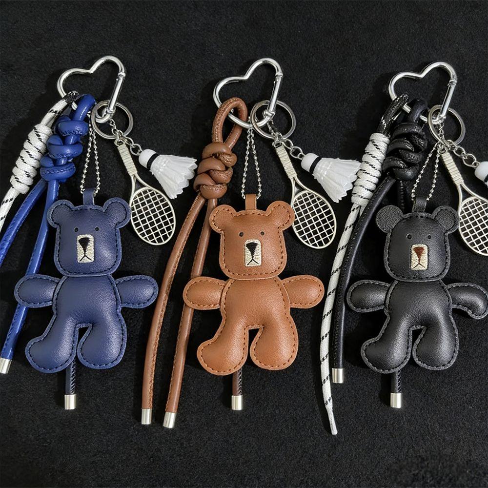 Cartoon Leather Bag Pendant Woven Rope Little Bear Bag Hanging Bear Racket Keychain Friendship