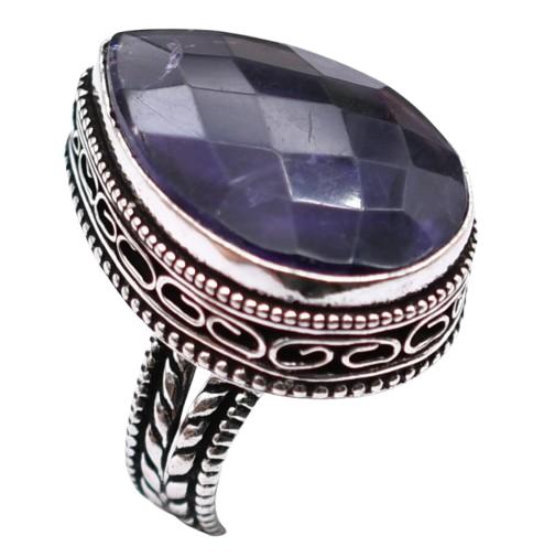 Amethyst Natural Gemstone Antique Silver Plated Ring US Size-6.25 A 542