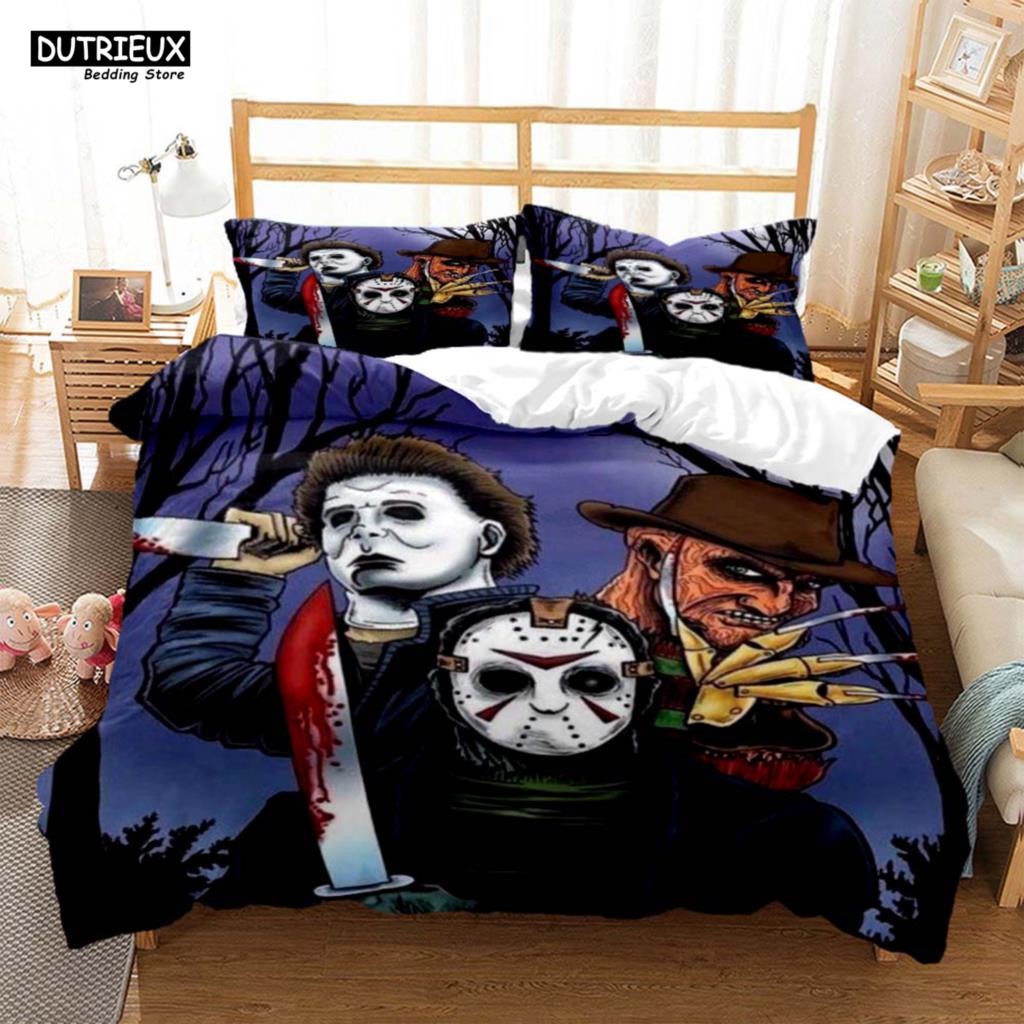 Halloween Horrorfilm Clown Gedruckter Bettbezug Kissenbezug Queen Bettwäscheset Bettwäscheset Luxus Personalisierte Bettwäsche