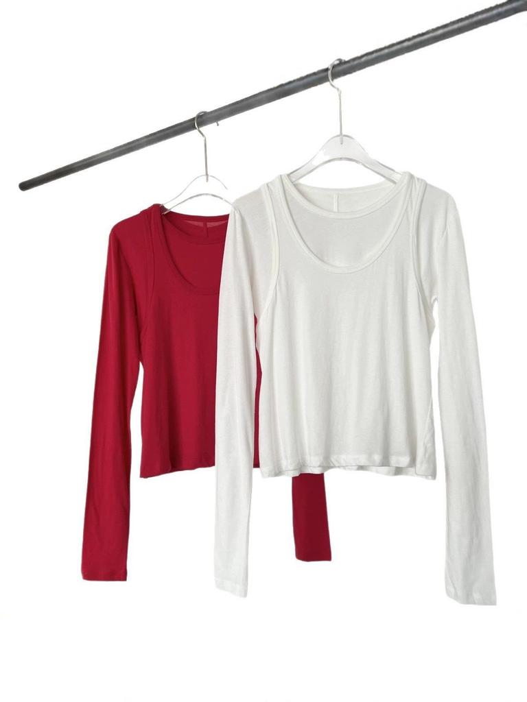 Nanyou T Row Wind Pure Cotton Layered Tank & Long Sleeve Set - Skin-Friendly, Versatile, Round Neck Women's Top