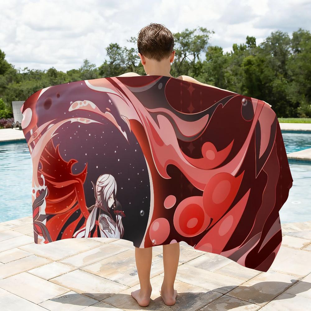Game Arlecchino Genshin Impact Towel Soft Lightweight Anti-Sand Large Beach Towel Quick-Drying Bath Sports Family