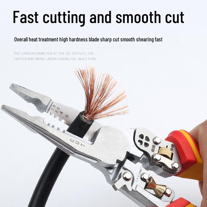 Enhanced 9-in-1 Multi-Function Electrician Pliers: Wire Stripper, Cutter, Puller, Crimper with Voltage Tester
