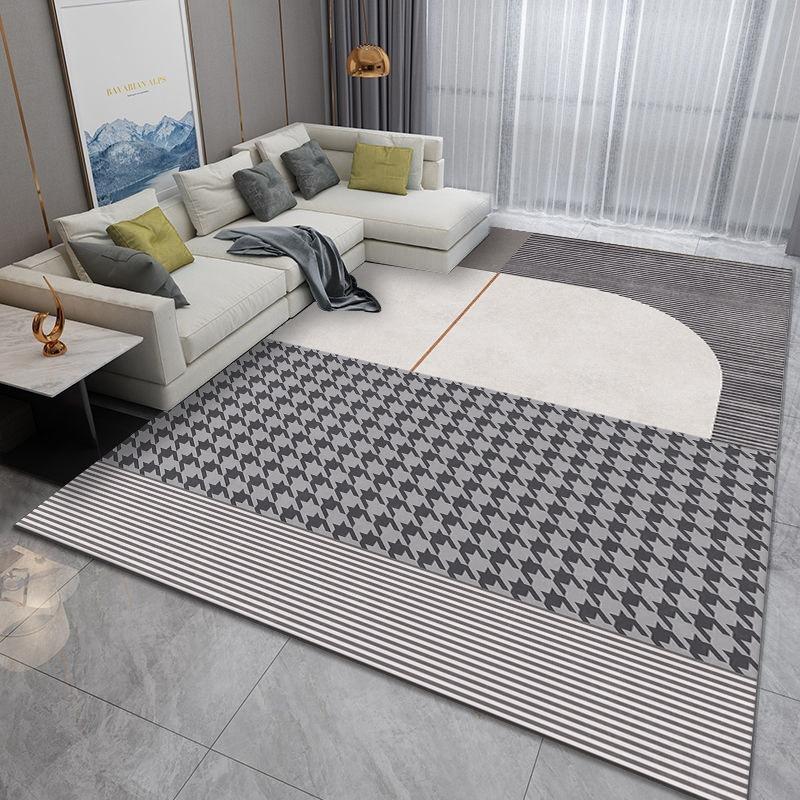 Modern Geometric Pattern Chenille Living Room Carpet Non Slip Indoor Rug Houndstooth Striped Floor Mat for Living Room Bedroom