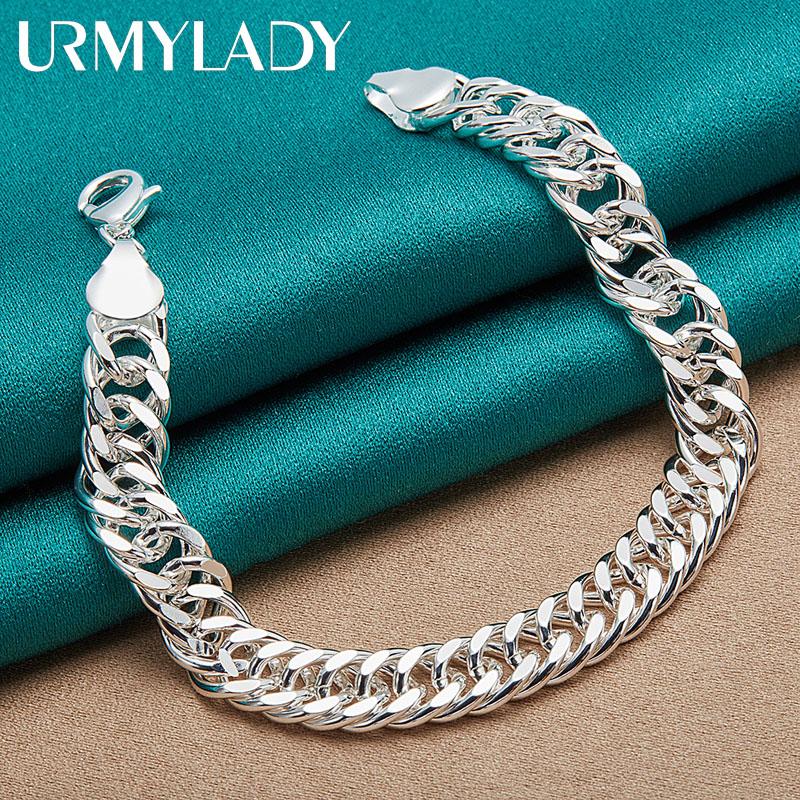 925 Sterling Silver 10mm Side Chain Bracelet For Men Women Fashion Wedding Party Charm Jewelry