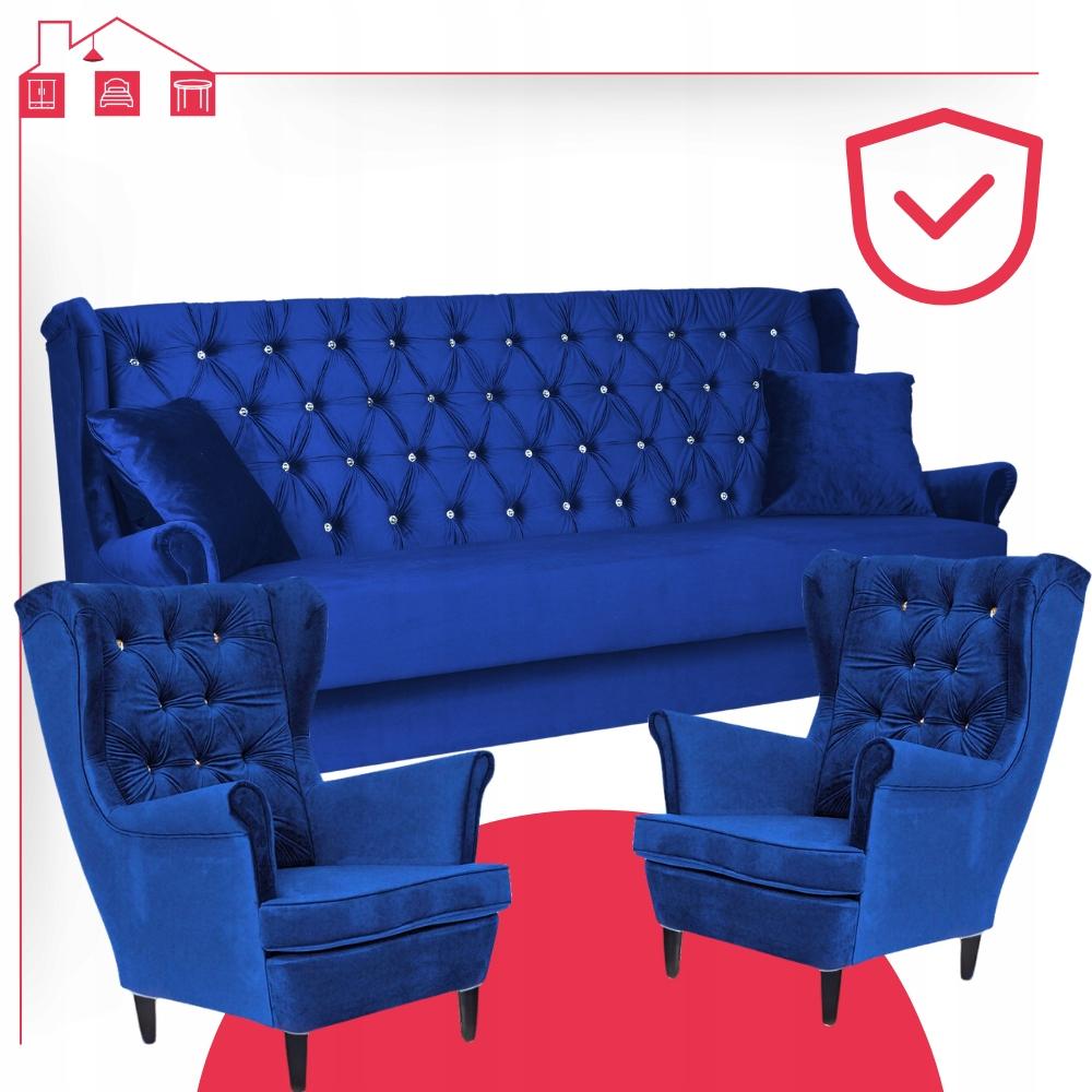 Zestaw wypoczynkowy z fotelami wersalka uszak NIEBIESKI Family Meble