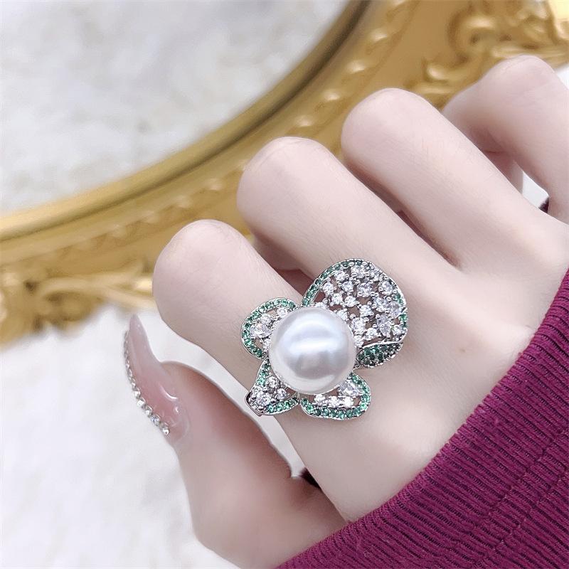 Trendy White Pearl Cubic Zirconia Rings for Women Gorgeous  Sterling   Silver Wedding Bands Accessories  Drop Shipping