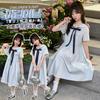 Girls' College Style Dress 2026 Summer New Navy Collar Strap Waist Skirt Western Short Sleeve Princess Dress