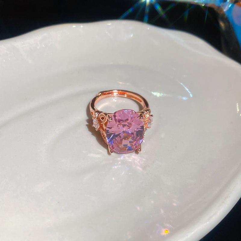 Medieval vintage oval shining zircon open ring retro court style index finger ring temperament heavy industry ring