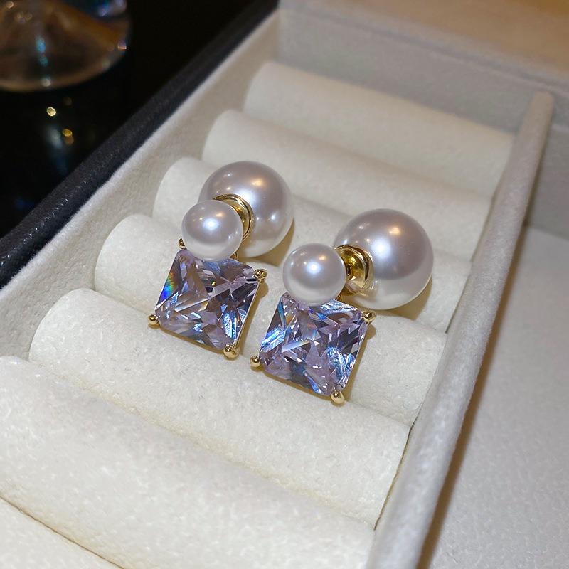Silver Needle Zircon Flower Pearl Stud Earrings Exquisite Light Luxury High-end Earrings Niche White Versatile Earrings