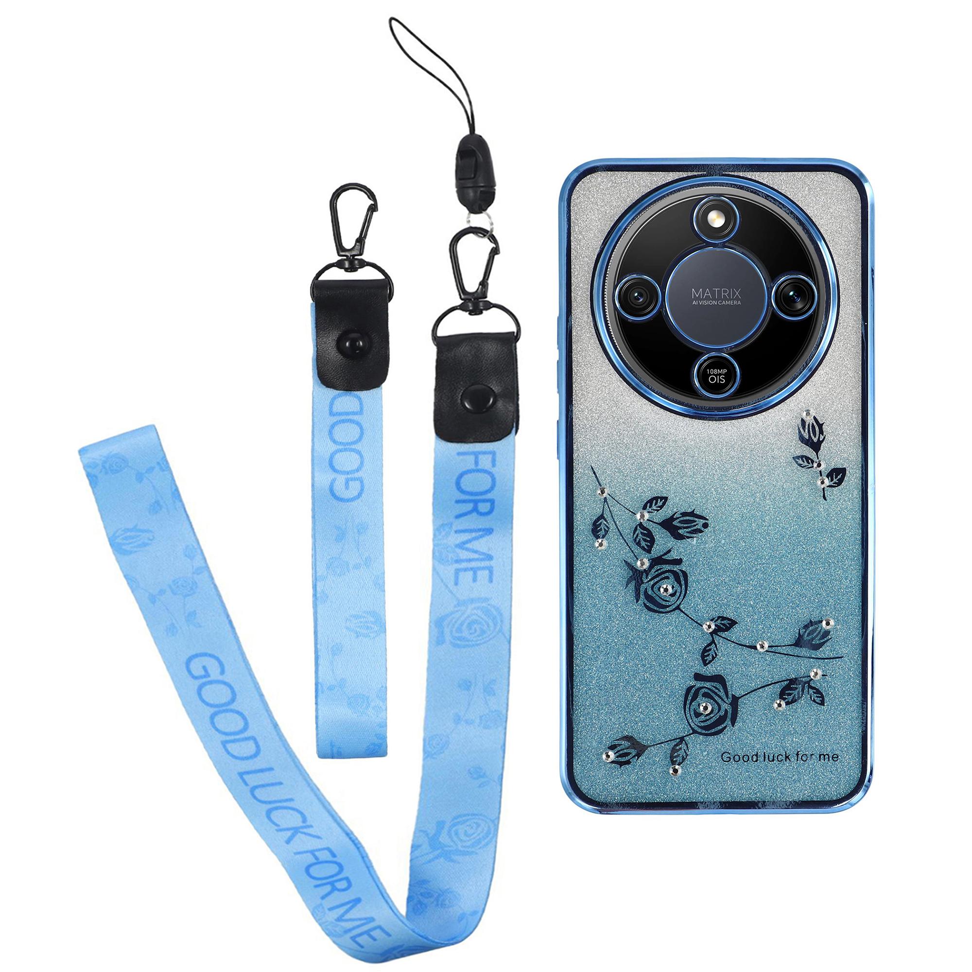 

KADEM Phone Case For Honor Magic8 Lite 5G / X9d 5G / X70 5G Flower Pattern TPU Gradient Phone Cover with Lanyards