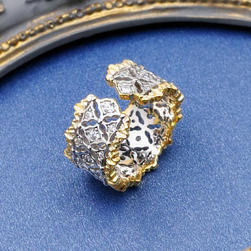 Set Inele Buccellati Femei Dantelă Gol Gravat Plin Diamant Încrustat Bijuterii de Mână High-end