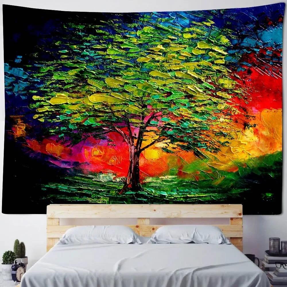 Oil Painting Colorful Big Tree Decorative Tapestry Home Wall Decoration Office Living Room Tapestry