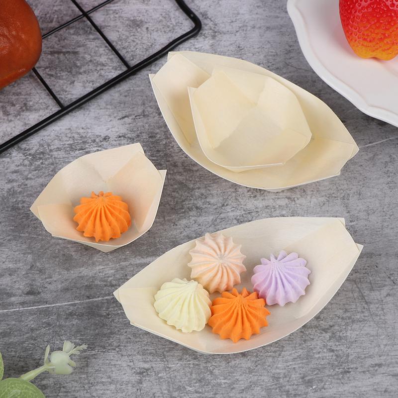 50Pcs Eco-Friendly Wooden Boat Plates | Disposable Sushi Serving Trays | Ideal for Salad, Dessert & Appetizer (Party/Home Etc.)