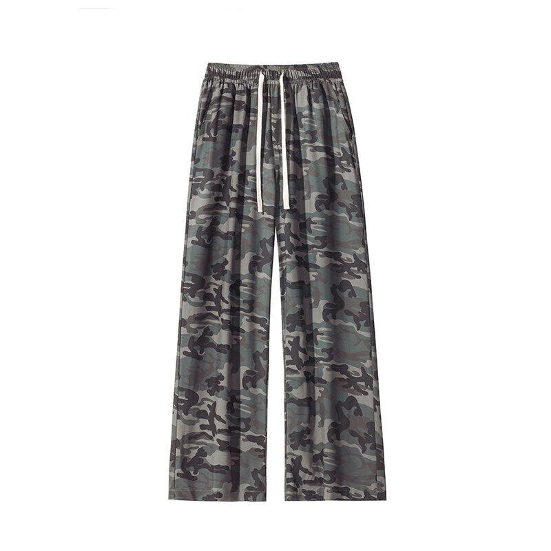 

2025 Summer Men Baggy Ice Silk Pants Men Elastic Waist Streetwear Camo Cargo Pants Men Hip Hop Camouflage Trousers 3XL камуфляжний