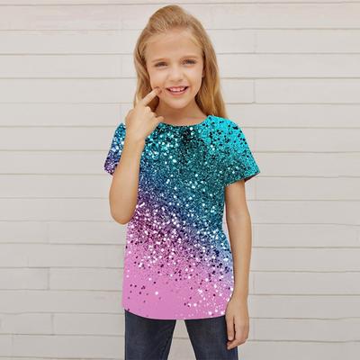 Children's Clothing Gradient Clothes Child Girl Graphic T Shirts Baby Short Sleeves Girl Tee Shirt Fashion Girls Summer Clothes