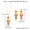 Vintage Soldier King Pendant Earrings Necklace for Women Cute Rhinestone Bells Drop Earring New Year Christmas Jewelry Gift