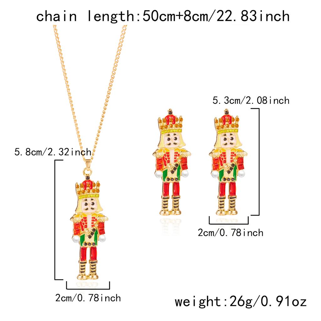 Vintage Soldier King Pendant Earrings Necklace for Women Cute Rhinestone Bells Drop Earring New Year Christmas Jewelry Gift