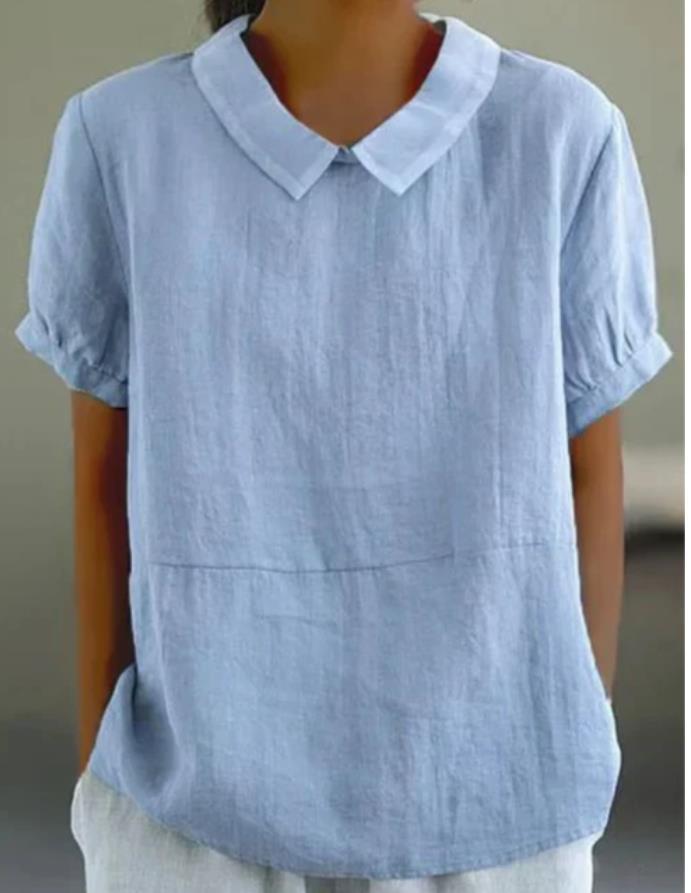 Women s Lapel Short Sleeve Blouse Loose Fit Solid Textured Pullover Shirt Casual Daily Spring Top S