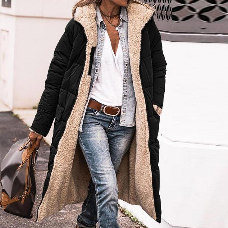 Women Lamb Wool Fleece Long Coat Oversized Winter Jacket Warm Both Sides Wear Fashion Clothes S чёрный