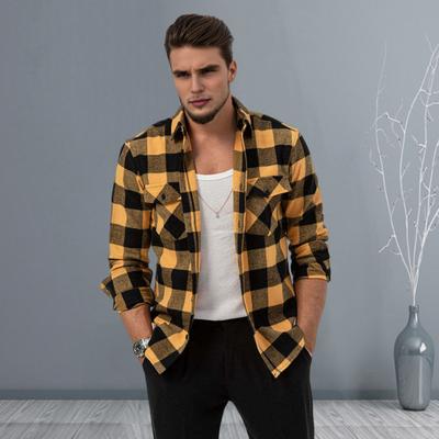 Men Casual Shirt Lapel Long Sleeve Plaid Print Shirt Tops Single Breasted Loose Fit Flap Pockets Shirt Tops