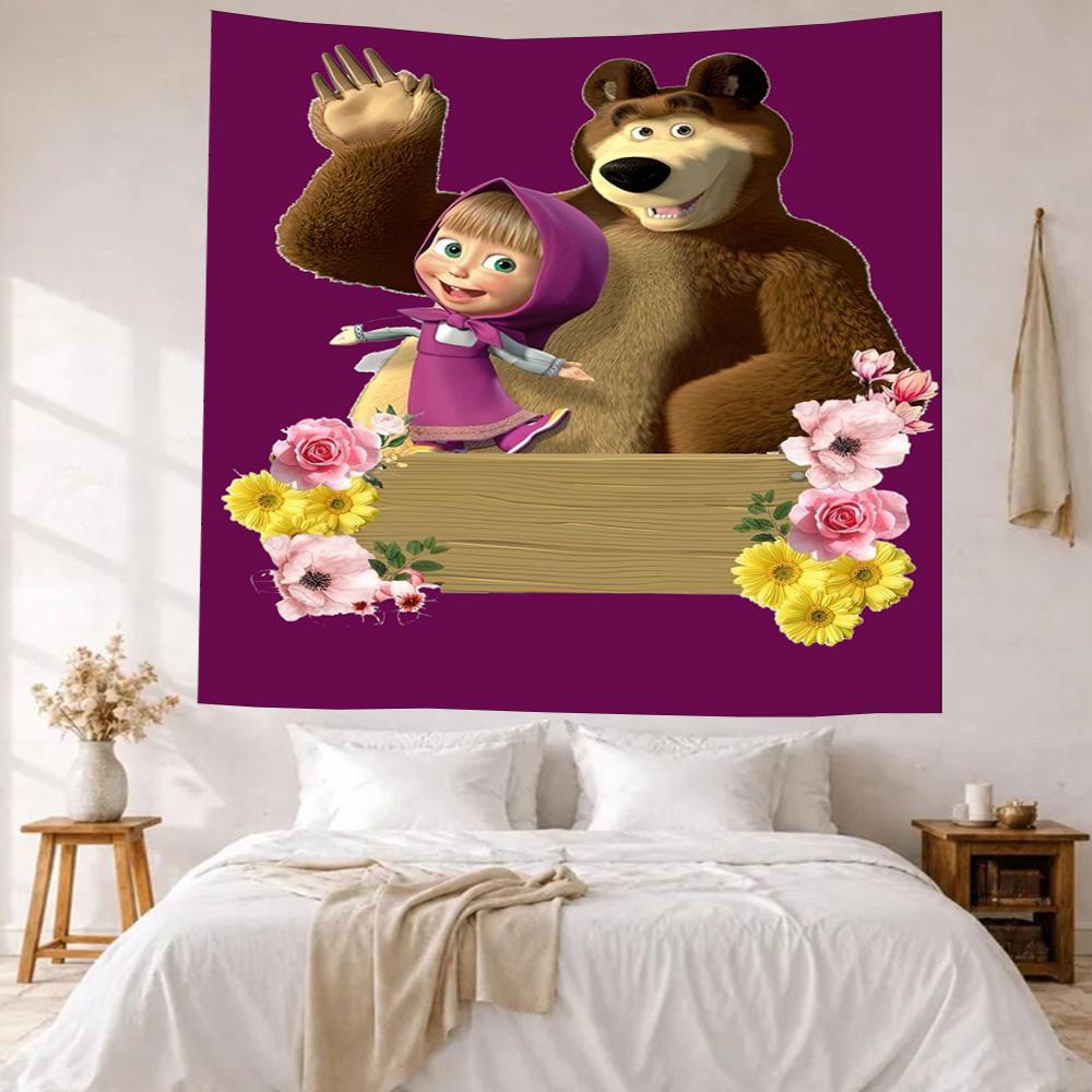 Masha Bear Wall Decor Tapestry Art For Pet Memorial Birthdaywedding Party Backdrop Family Gift