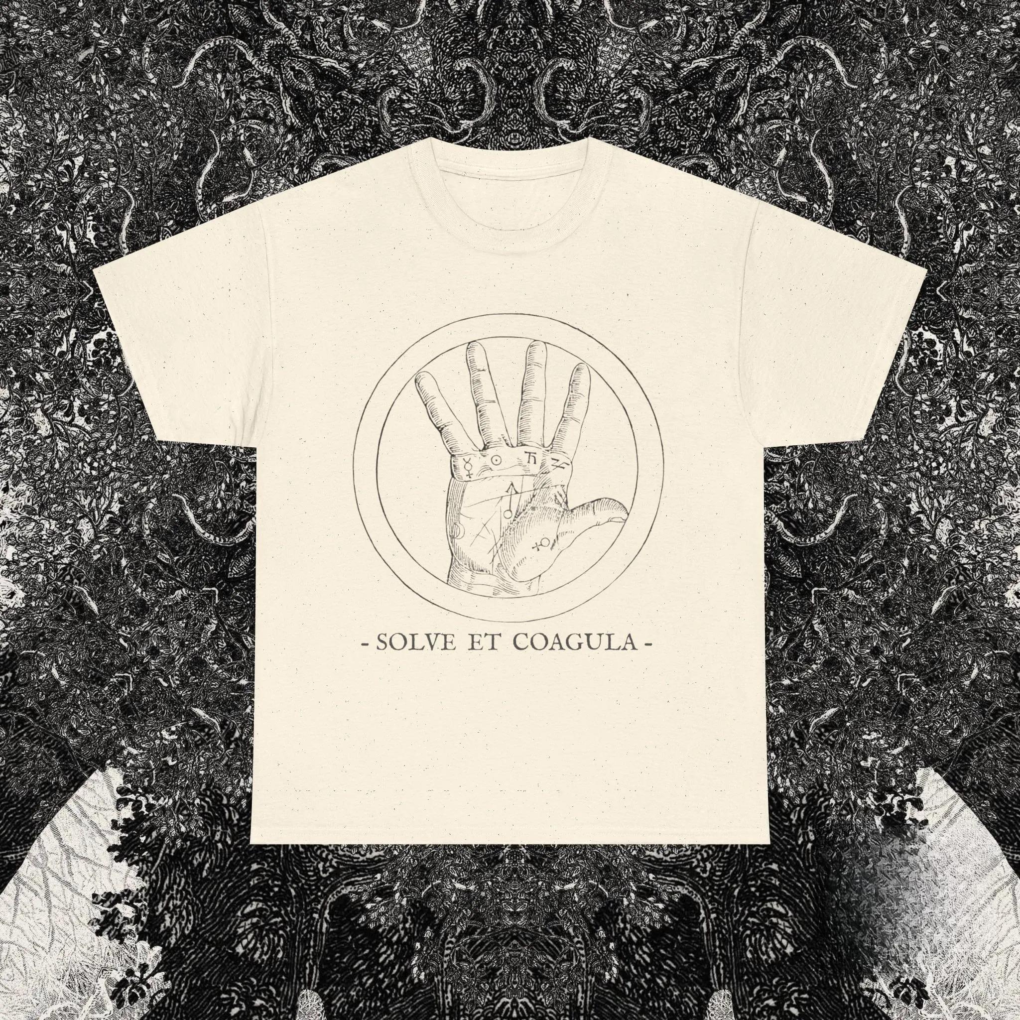 

Solve Et Coagula Shirt Alchemy Hermetic Tee Occult Symbolism Palm T-Shirt Chaos Magick Unisex Goth Top | Dark Design Text Below 4XL