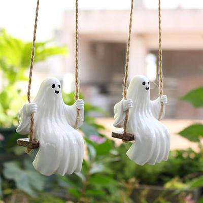 Cute Ghost Skeleton Pendant On a Swing Resin Ornament