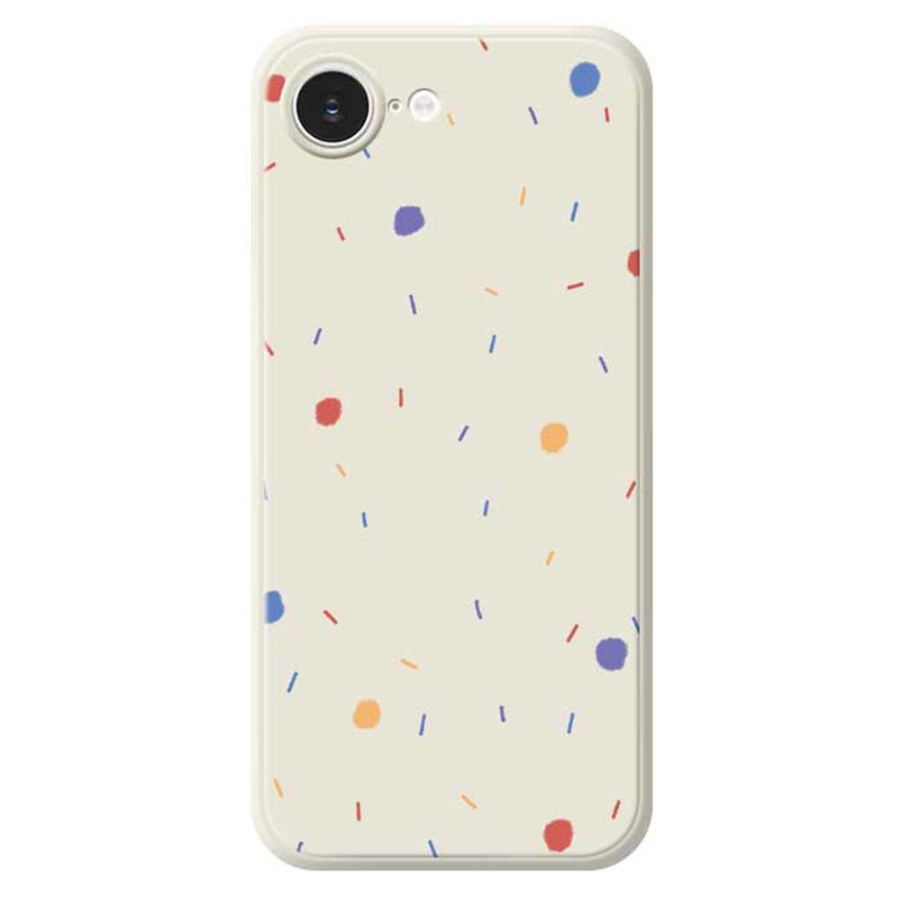 

For iPhone 16e Case Colorful Dots Pattern Printing Straight Edge TPU Phone Back Cover Beige