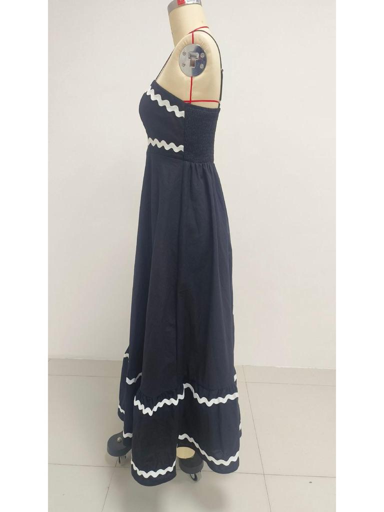 Damen Sommer Spitzen-Patchwork Spaghettiträger Maxikleid
